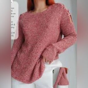 New York & Company Off-the-Shoulder Pink Sweater